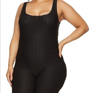 Plus size black honeycomb pattern stretchy jumpsuit activewear onesie runsie 1x